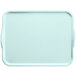 A sky blue rectangular Cambro tray with handles.