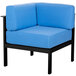 A blue BFM Seating Belmar aluminum armchair with a black frame.