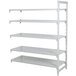 A white metal Cambro Camshelving Premium Add On Unit with 5 shelves.