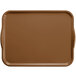 A brown rectangular Cambro tray with white edges and handles.