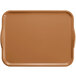A brown rectangular fiberglass Cambro tray with white handles.