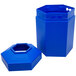 A blue hexagonal Commercial Zone PolyTec waste container with an open top.