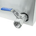 A stainless steel valve with a blue handle on a Paragon electric fryer.
