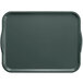 A close-up of a slate blue rectangular Cambro tray with handles.