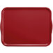 A Cambro cherry red rectangular fiberglass Camtray with handles.