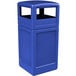 A blue rectangular Commercial Zone PolyTec waste container with a dome lid.