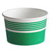 A green and white paper cup with stripes.