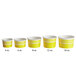A row of yellow Choice paper cups with measurements for 12 oz.