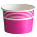 A pink paper Choice food cup with white stripes.