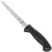 A Mercer Culinary Millennia 8" Serrated Edge Utility Knife with a black handle.