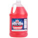 A red plastic jug of Carnival King cotton candy snow cone syrup with a handle and label.