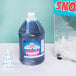 A large plastic jug of blue Carnival King Bubble Gum Snow Cone Syrup with a clear cone.