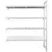 A white Camshelving® stationary add-on unit with 3 vented shelves and 1 solid shelf.