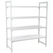 A white Cambro Camshelving Premium starter unit with 3 vented shelves and 1 solid shelf.