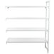 A white Cambro Camshelving® Premium add on shelf unit with four shelves.