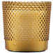 A Sterno amber glass flameless candle with a hobnail design.