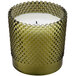 A Sterno green flameless wax filled glass lamp with a hobnail design.