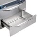 An Alto-Shaam stainless steel drawer warmer on a counter.