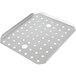 A stainless steel false bottom with holes for a Vollrath steam table pan.