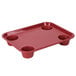 A red GET polypropylene tray with four cup holders.