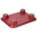 A red polypropylene tray with cup holders and three compartments.