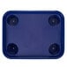 A cobalt blue polypropylene tray with cup holders.