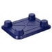 A cobalt blue plastic tray with three compartments.