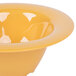 A close up of a yellow GET melamine bowl with a wide rim.