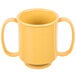 A yellow Tritan plastic cup with two handles.