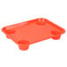 An orange polypropylene tray with four cup holders.