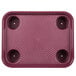 A burgundy polypropylene tray with cup holders and three circular compartments.