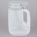 A Tablecraft 32 oz. plastic dispenser jar with a gray lid and handle.