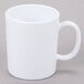 A close-up of a white GET Tritan mug with a handle.