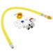 A yellow T&S Safe-T-Link gas appliance connector hose kit with various parts.