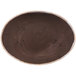 A dark brown oval platter with a white border.