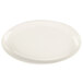 An ivory oval melamine platter with a white border.