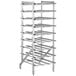 A Regency aluminum can rack with many shelves.