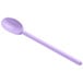 A purple plastic spoon with a long handle.
