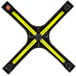 A yellow table pad with a black cross.