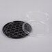 A black plastic D&W Fine Pack cake container with a clear plastic dome lid.