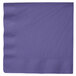A purple square Creative Converting paper dinner napkin with a corner on a white background.
