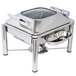 An Eastern Tabletop stainless steel square chafer with a glass lid.