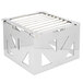 A silver metal Eastern Tabletop stainless steel cube with holes.