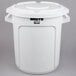 A white Rubbermaid BRUTE round trash can with the lid open.