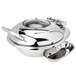 An Eastern Tabletop stainless steel round chafing dish with a hinged glass lid.