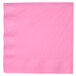 A pink Creative Converting paper dinner napkin with a white border.