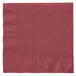 A Creative Converting burgundy 2-ply luncheon napkin with a folded edge.