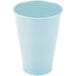 A pastel blue plastic cup on a white background.