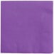 A purple Creative Converting beverage napkin with a plain edge on a white background.