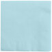 A close up of a light blue Creative Converting Pastel Blue beverage napkin.